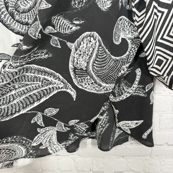 Rose + Olive Blouse Women Plus 1X Geometric Art to Wear Flowy 3/4 Sleeve Top - Picture 6 of 13